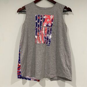 Avia Girls Gray Sleeveless Top with Red White Blue Flag Design Size XL (14-16)